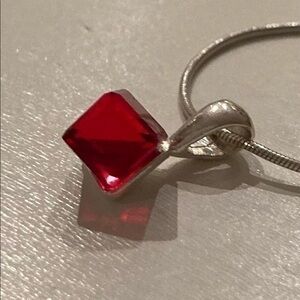 Silver & Red Glass Necklace and Earrings Set